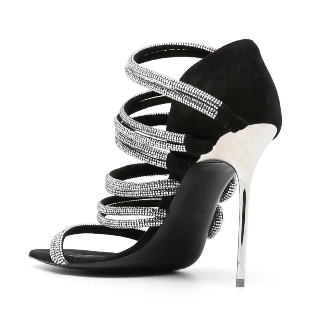 NIB$2995 Balmain Runway Uma Suede Crystal-Embellished Strappy Sandals 37.5 / 7 - Picture 3 of 16